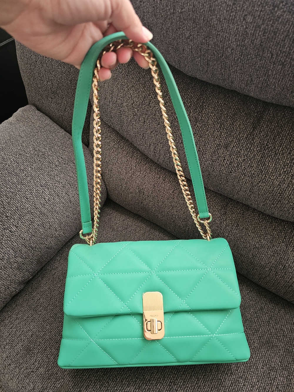 Aldo Emerald Quilted Shoulder Bag with Gold Chain